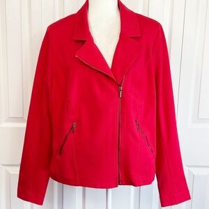 NWT Lane Bryant Red Ponte Knit Asymmetric Zip Moto Jacket 20
